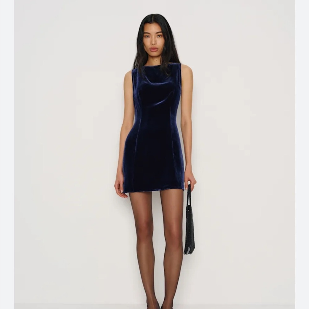 Reformation Navy Velvet Mini Dress